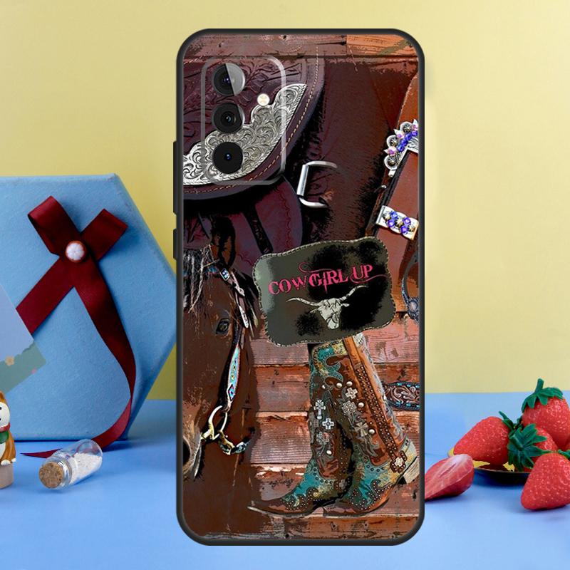 Western Cowgirl Cowboy Boots Cowhide Case For Samsung Galaxy A54 A14 A34 A24 A53 A33 A13 A52 A32 A22 A12 A71 A51 A25 A15 Cover
