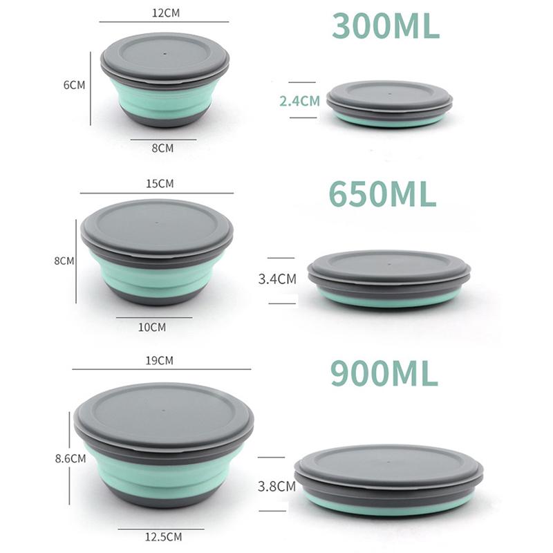 Portable Folding Lunch Box Bowl Sets Silicone 3Pcs/Set Food Container Outdoor Camping Tableware Set Foldable Salad Bowl With Lid