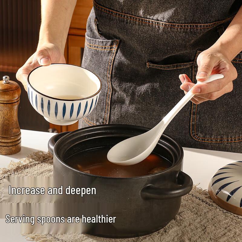 Japanese Ceramic Long-Handle Soup Spoon