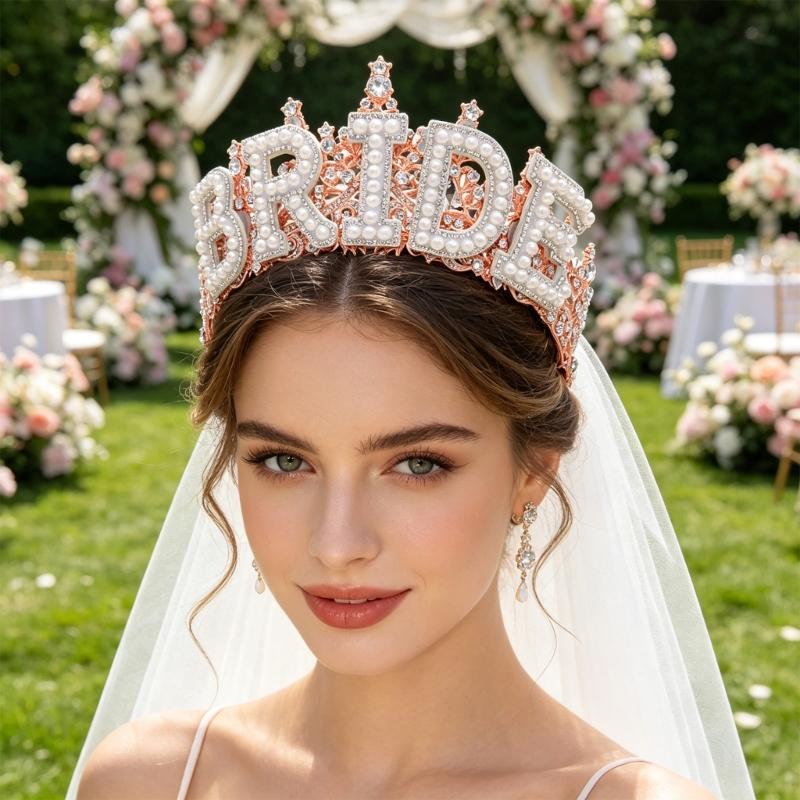 Eye-Catching Rhinestones Bridal Hairband Pearls Bride Crowns Wedding Stylish Bridal Crowns for Wedding Party