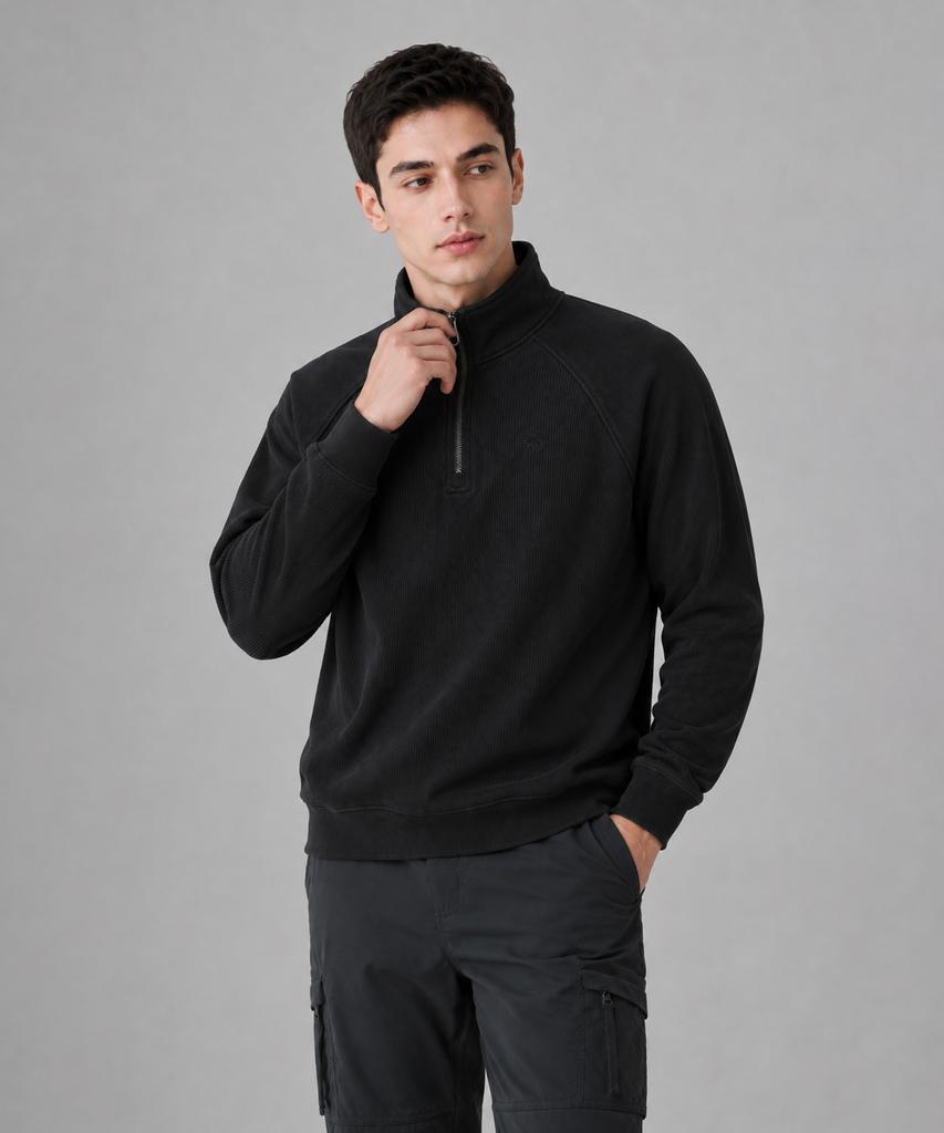 DOWNBLOW Men'S Sports Golf Wear Zipper Fleece-Lined Ribbed Half-Zip Sweatshirt Dbc 1815M