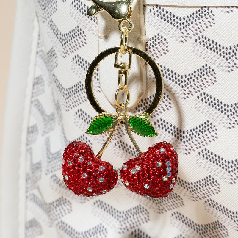 Creative Cherry Grape Keychain Simulation Fruitage Alloy With Rhinestone Key Chain Bags Pendants