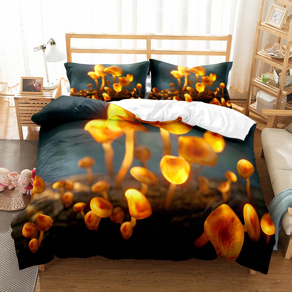 Psychedelic Mushrooms Duvet Cover Set  Polyester Comforter Cover King Queen Size For Kid Boy Girl Bedding Set With Pillowcase