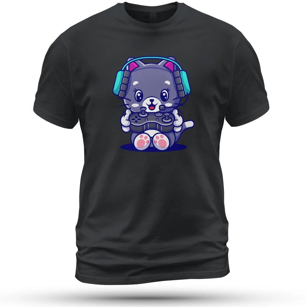 Cute Cat Gaming Animal Gamer Cat T-Shirt Funny Size S-5XL Made In USA