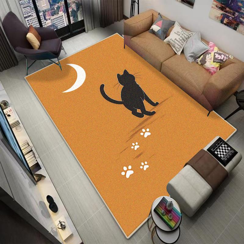 Simple Cute Decorative Carpet Living Room Home Decoration Mat Cat Pattern Bedside Easy Cleaning Foldable Lounge Rug Bedroom