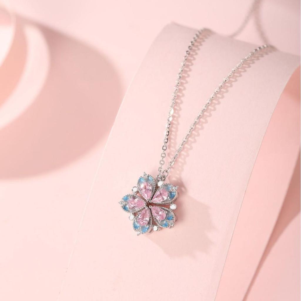 S925 Sterling Silver Starfish and Enamel Four-Leaf Clover Necklace – Elegant Summer Seaside Style for Women