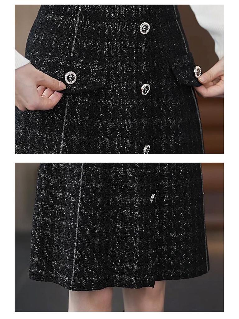 Women's Woolen Button-Down A-Line Skirt - High-Waisted, Mid-Length, Slimming & Loose Fit for Autumn/Winter 2025