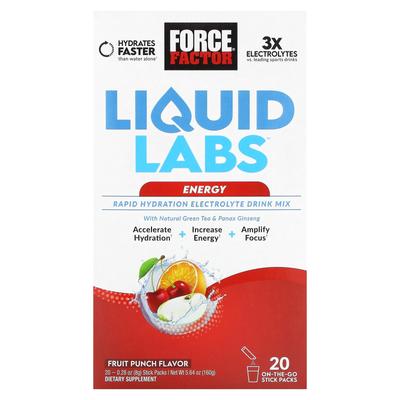Liquid Labs Energy, Schnelle Hydration Elektrolyt-Getränkepulver, Fruit Punch, 20 Einzelportionen, 8g (0,28 Unzen) Jeder