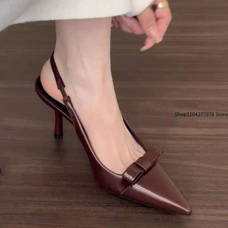 Fashion 2025 Modern Office Shoes for Women Black Wedding Slingback Pointed Toe Butterfly Decoration Female High Heeled Sandals