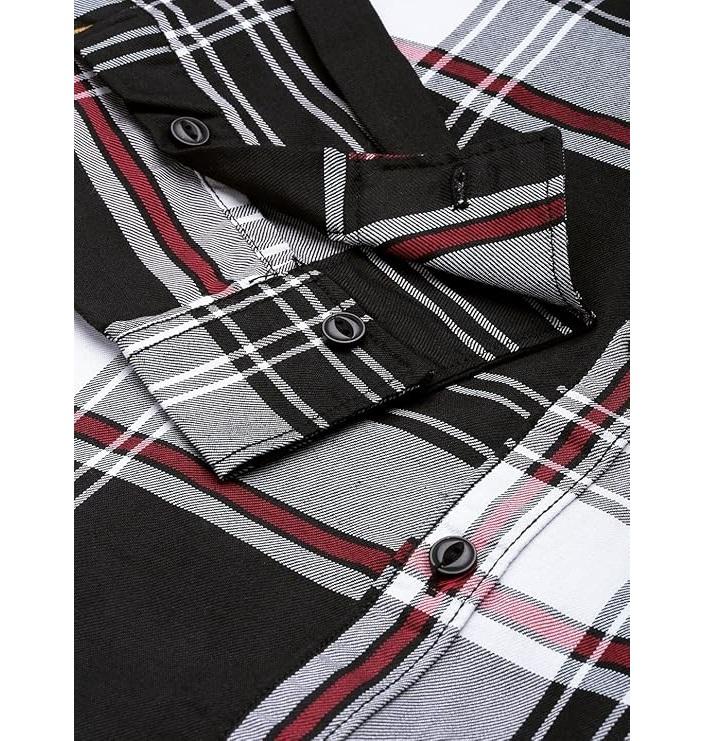 Men's Slim Fit Checkered Full Sleeves Spread Collar Premium Cotton Casual Shirt
