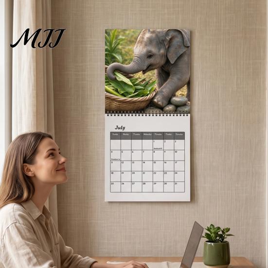 Cute Baby Elephant Decor 2027 Wall Calendar, Hanging Natural Year Round Planning Tool Wild Animal Monthly Planner for Office, Home, Gift Wildlife