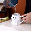 Ergonomic Handle Water Mug Halloween Ghost Ceramic Cup, Cute 3D Smiling Face Novelty Birthday Present Coffee Mug, Decorative Drinkware for Hot