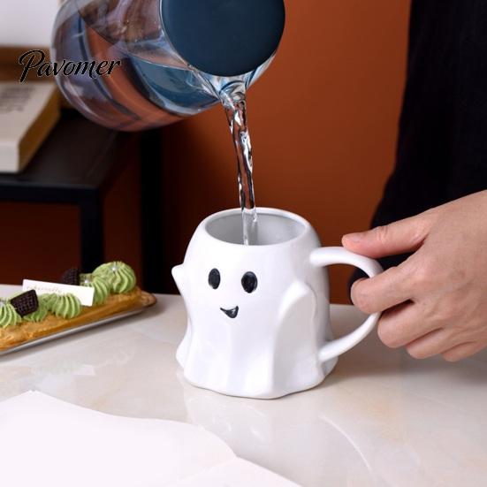 Ergonomic Handle Water Mug Halloween Ghost Ceramic Cup, Cute 3D Smiling Face Novelty Birthday Present Coffee Mug, Decorative Drinkware for Hot