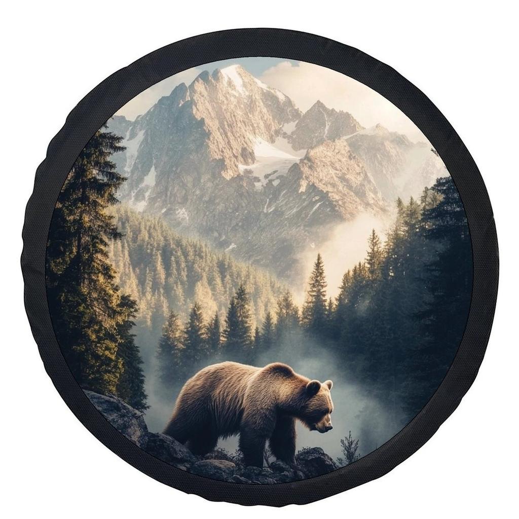 Mountain Bear Design Tire Cover Universal Spare Wheel Protection Cover for Most Vehicle Wheels