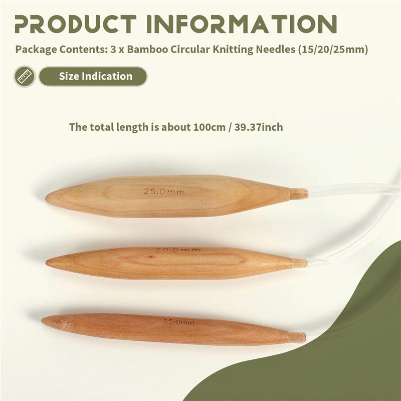M-Modern-Bamboo Circular Knitting Needles Set Oversize Circular Knitting Needles Jumbo Needles For Chunky Yarn US Size 19, 35, 5