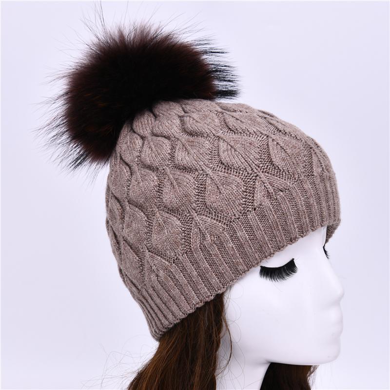 Jxwatcher Women Winter Hat Real Fur Pompom Angora Knitted Wool Beanie Fashion Casual Outdoor Thick Ladies Warm Fur Ball Hats New