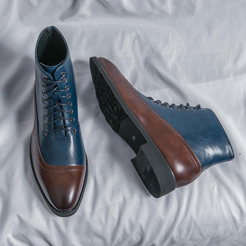 Fashion Men Short Boots Blue Fashion Handmade Men Ankle Boots Lace-up Square Toe Mixed Colors  Botas Cuturno Masculinas