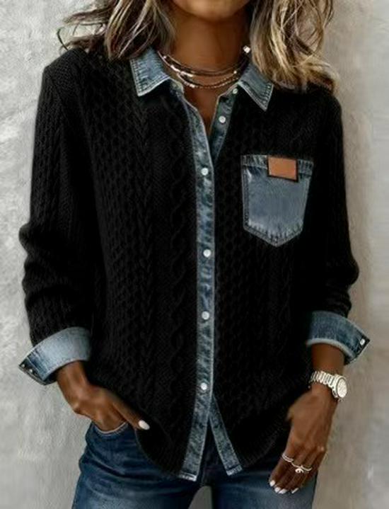 Summer Women's Plaid Cable Knit Long Sleeve Shirt