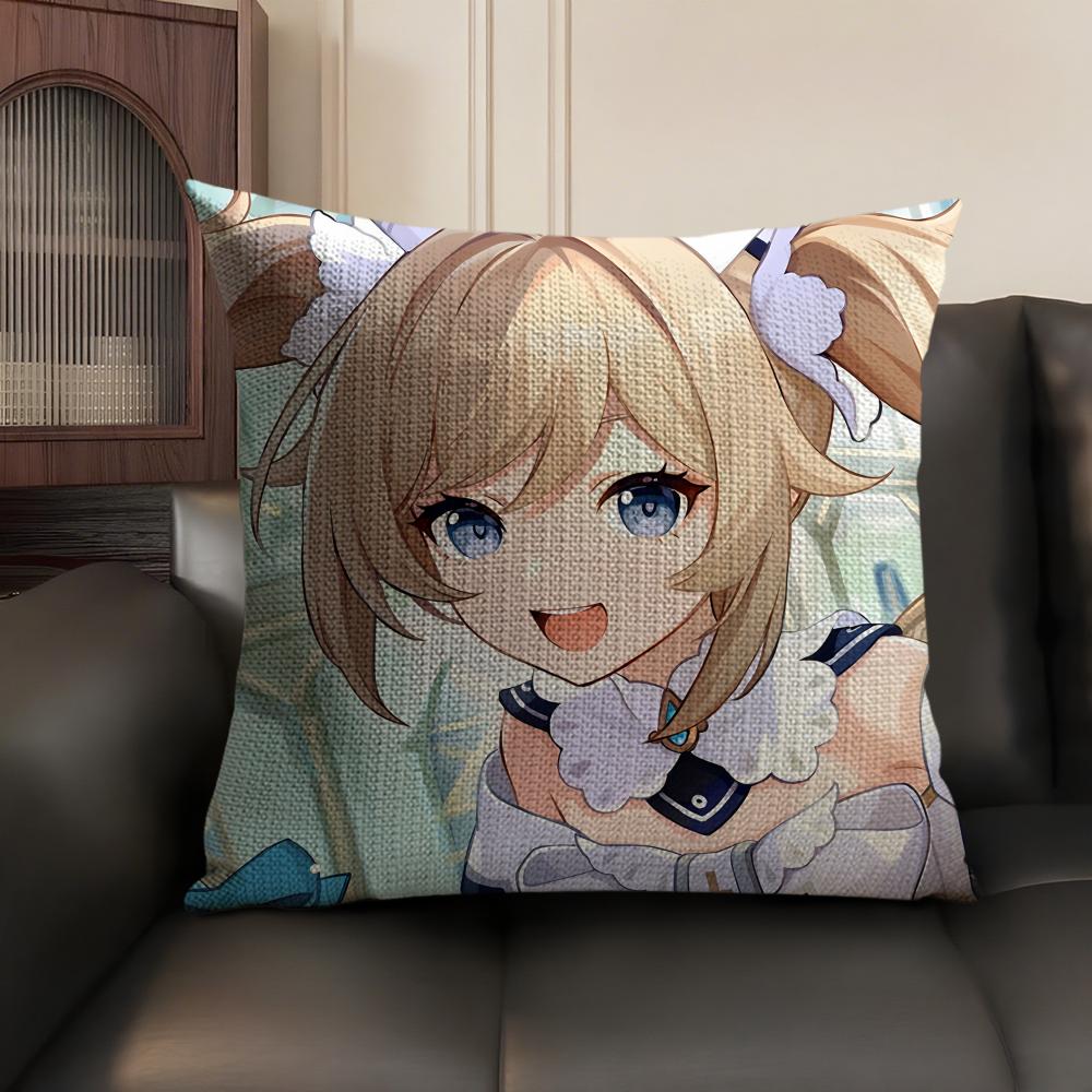 Barbara Cute Genshin Impact Cushion Cover Natural Linen Organic Fabric DoubleSided Printing Sofa Home Decor Gift Pillow Case