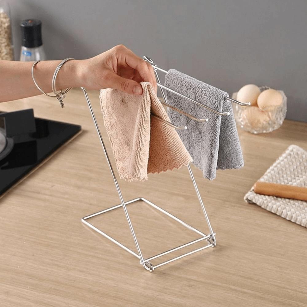 Stainless Steel Dishcloth Hanging Shelf 4 Rods Foldable Design Rag Drain Holder Quick Dry Portable Sink Hand Towel Stand