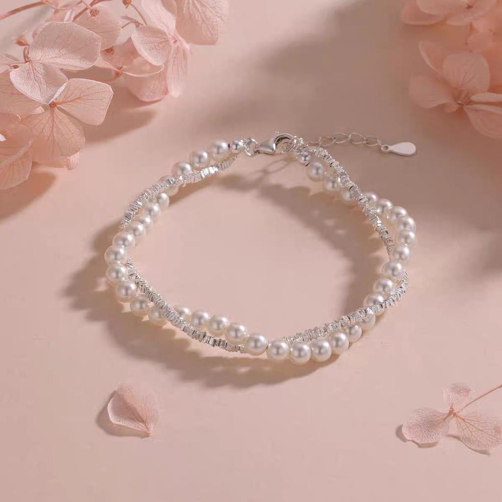 Pearl and Silver Double-layer Bracelet for Women, A New and Exquisite 2026 Design, Perfect As A Gift for Your Girlfriend.