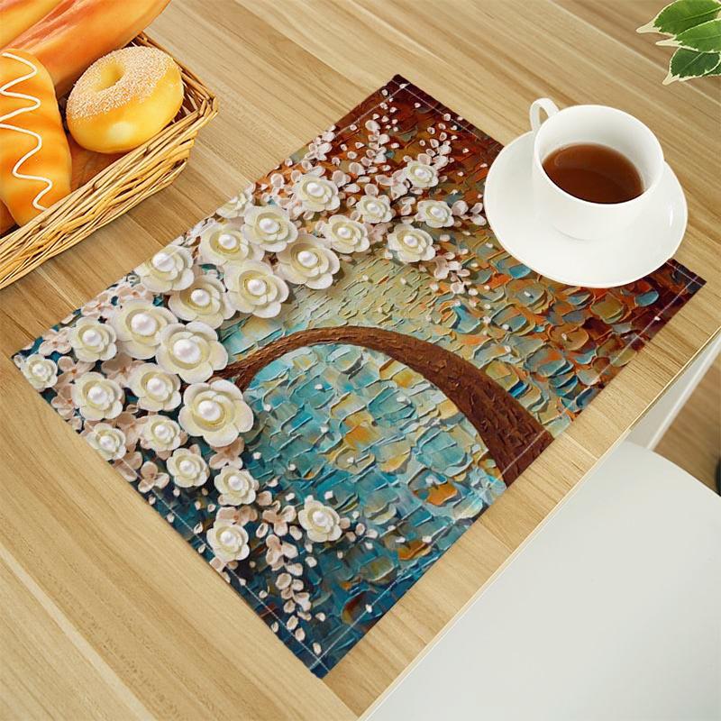Motivi 3D Cvijetno Placemat Linen Fabric Table Mats Family Dinner Tableware Kitchen Table Mat 30X45cm