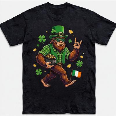 Lucky Bigfoot Leprechaun Pot Of Gold T-Shirt St Patricks Day Retro Gift Tee