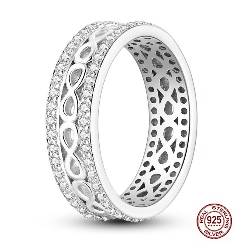 Shine Women koppar Fingerringar 925 Sterling Hjärta Krona Glöd Eldfluga Stjärna Sol Tusensköna Stapelbar Originalring Årsdag Zirkon