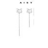 999 Sterling Silver Fox Ear Thread High-End Tassel Dangle Earrings for Women
