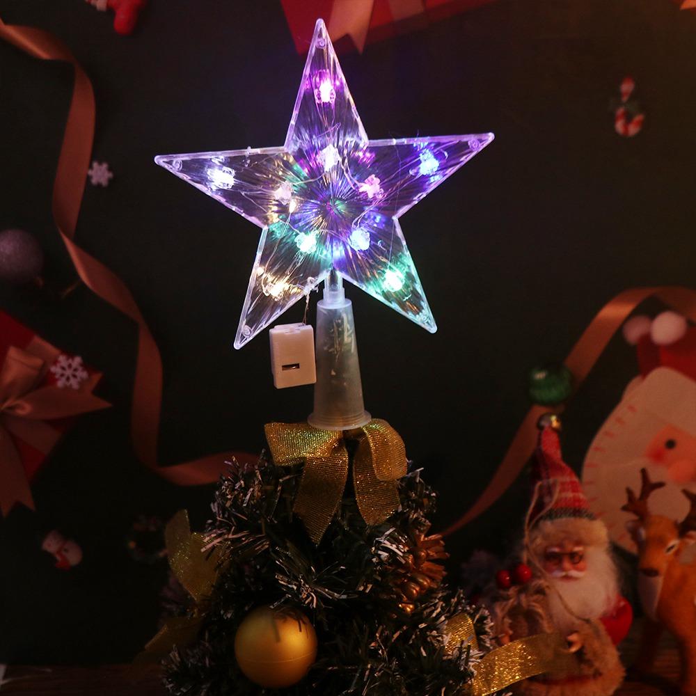 Shining LED Stars Five-pointed Star Christmas Tree Ornaments Christmas Tree Top Star  New Year