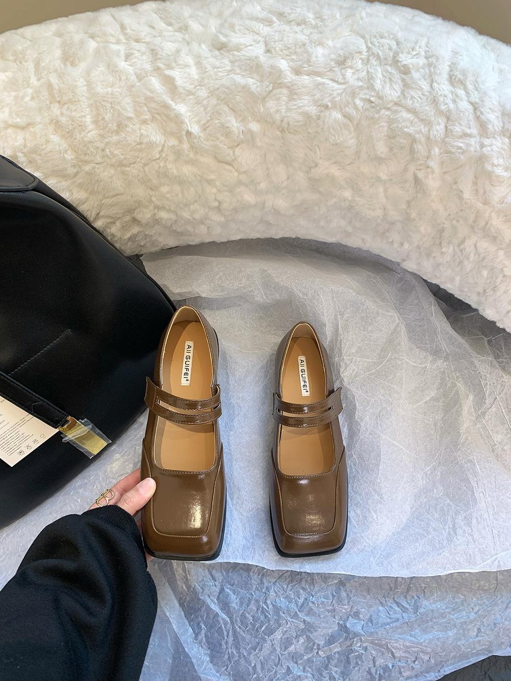 Мода Квадратный носок Женские лоферы Модные туфли на плоской подошве Низкий каблук Черный — фото 9