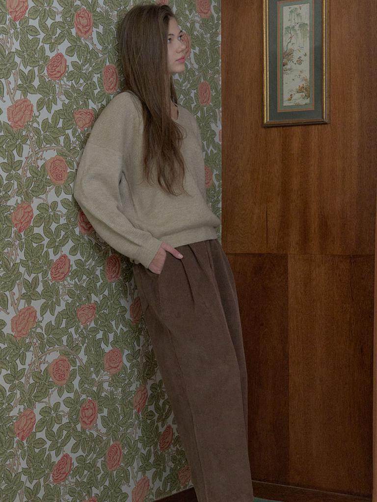 Avang Corduroy Crop Banding Pants - Brown
