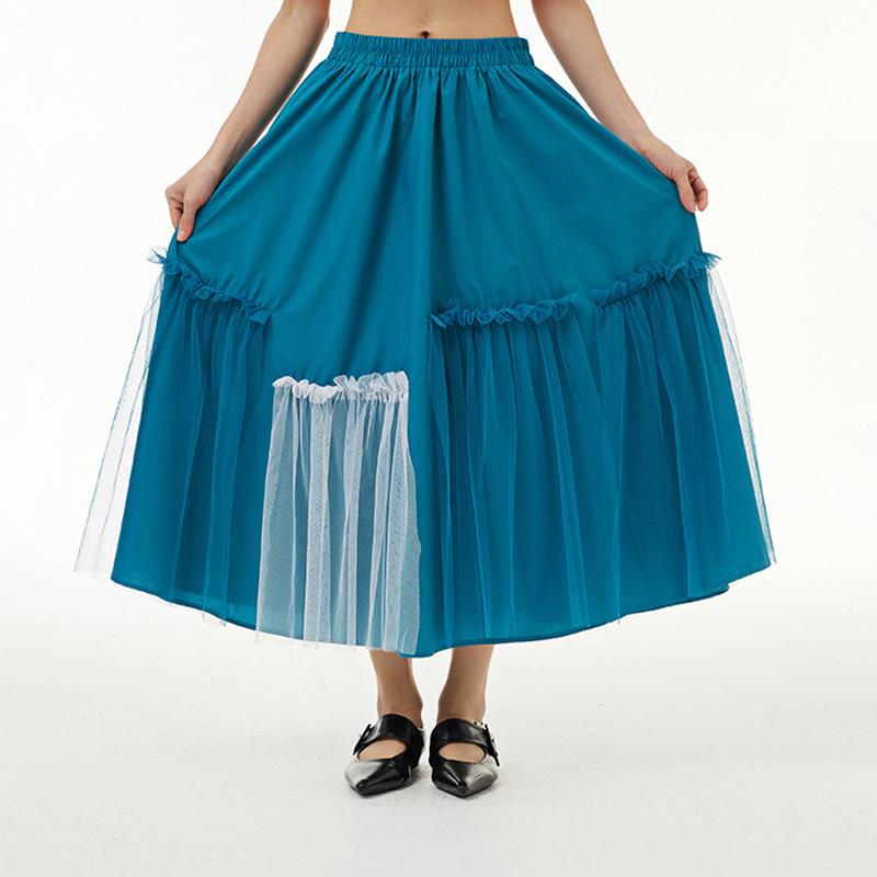 Xitao Personality Irregular Mesh Patchwork Skirt Contrast Color WMD5413