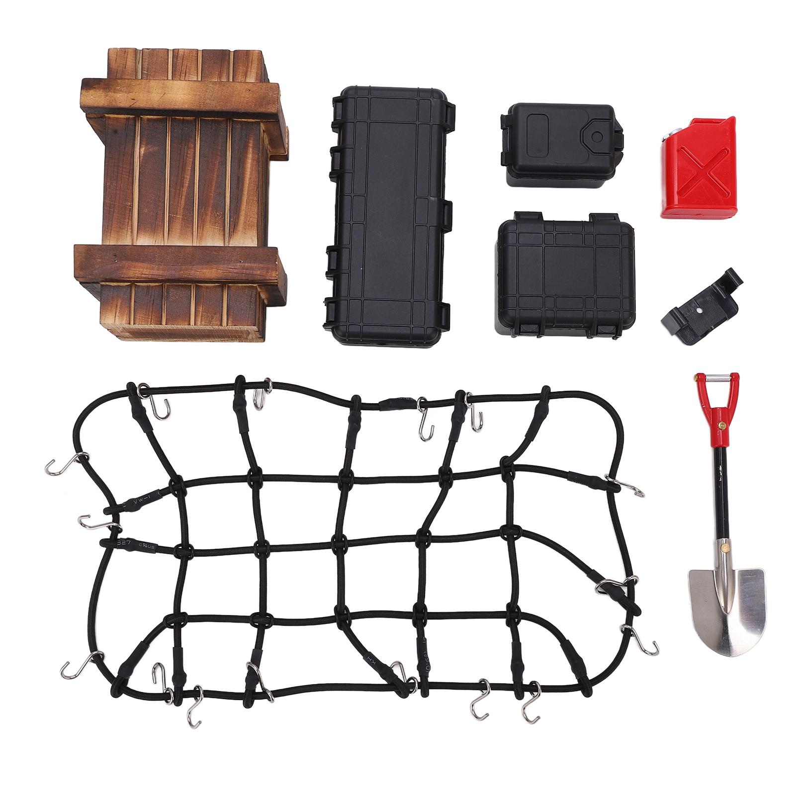 

1 10 RC Car Simulated Decoration Tools Suitcase Luggage Net Shovel Set for SCX10 90046 90047 Climbing Car Accessories Black