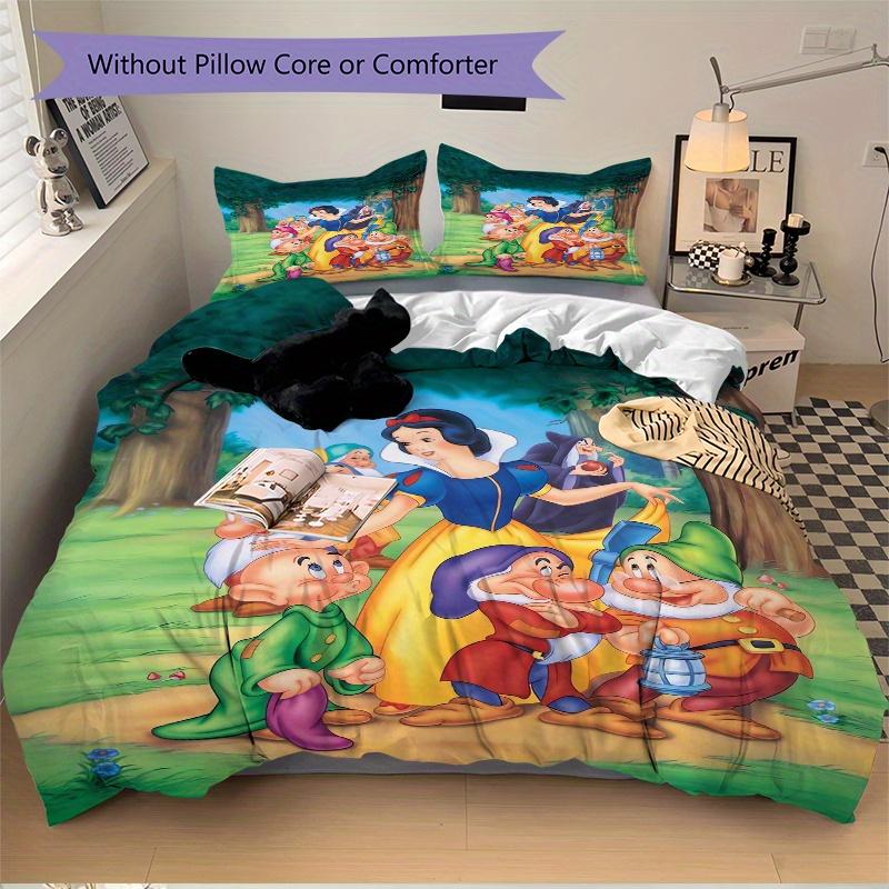 3pcs Cartoon Snow White and the Dwarfs Print Cover Set Ultra Soft, Breathable, and Comfortable Bedding with Stylish Design for Bedroom and Guest