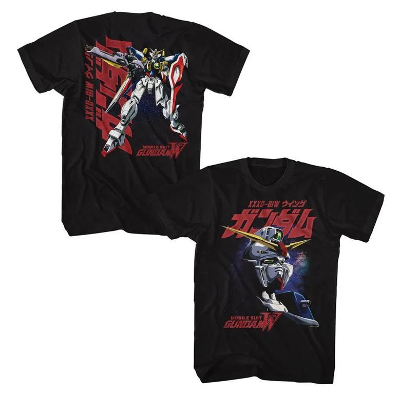 Черные футболки Gundam с галактическим фоном спереди и сзади S