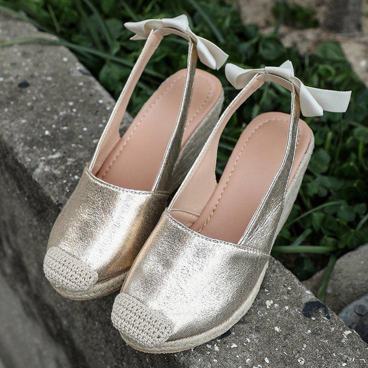 European & American Snakeskin Pattern Jute Wedge Women's Closed-Toe Backless Summer Sandals, Plus Size High Heel Shoes