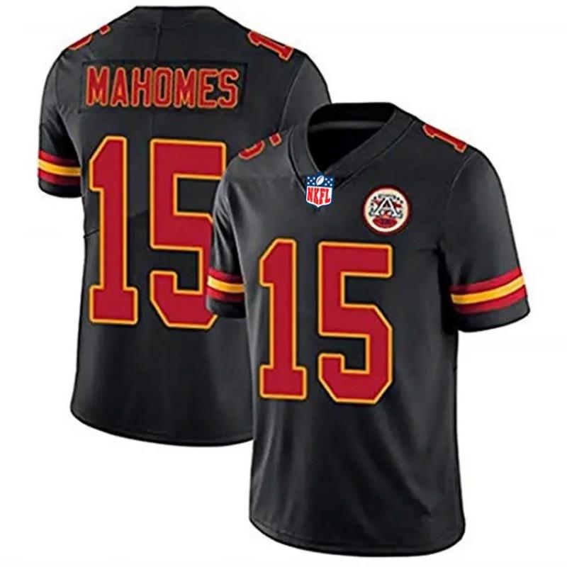 Pánský fotbalový dres NFL Kansas City Chiefs Mahomes 15 Kelce 87 Vyšívaný Červený Bílý Žlutý Krátký Rukáv Sportovní Oblečení