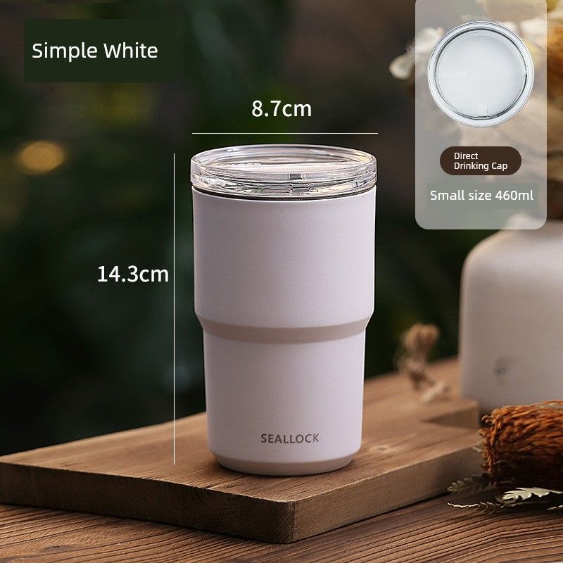 

304 Stainless Steel Mug, Portable Cup, Large Capacity Thermos Cup, Stylish Coffee Cup, Straight Cup, Car Water Cup Small Size 460Ml-White 501-600ml