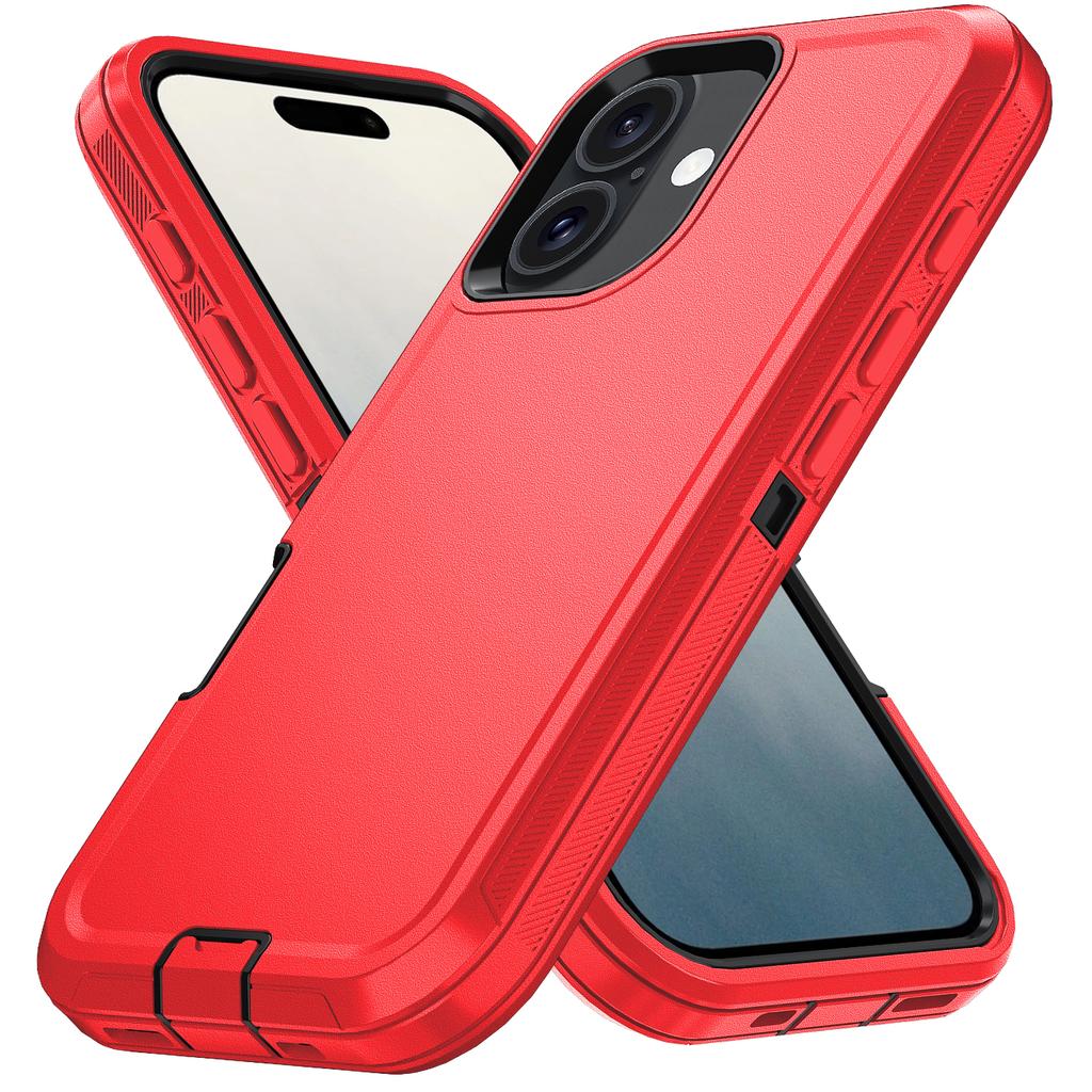 For iPhone 17 Rugged Case PC + TPU Cell Phone Cover with Back Clip Kickstand