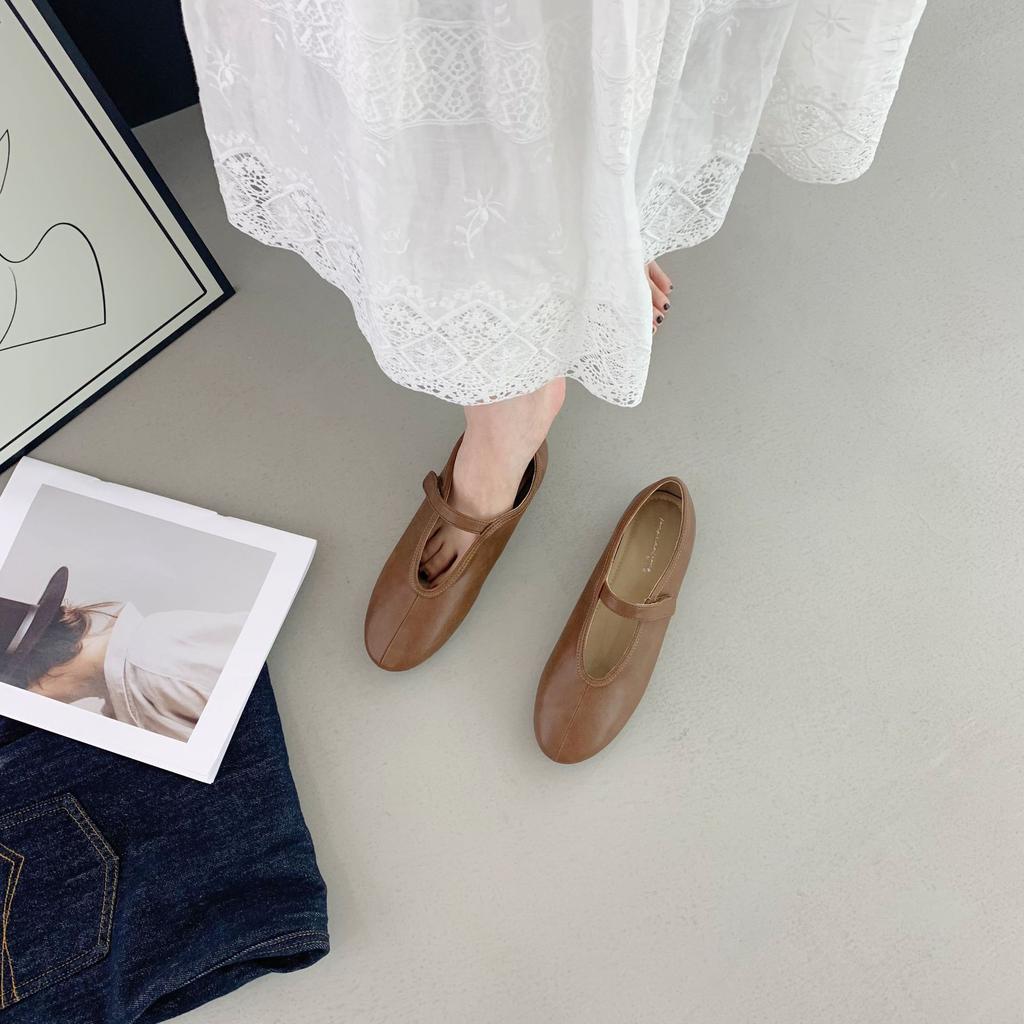 2025 jaro a podzim nové jednoslovné páskové Mary Jane jednobotky dámské mělké baleríny ploché červené malé kožené boty