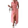 Women Denim Shirt Dress Summer Sleeveless Button Down Maxi Dress with Belt Lapel V Neck Long Jean Dress with Pockets