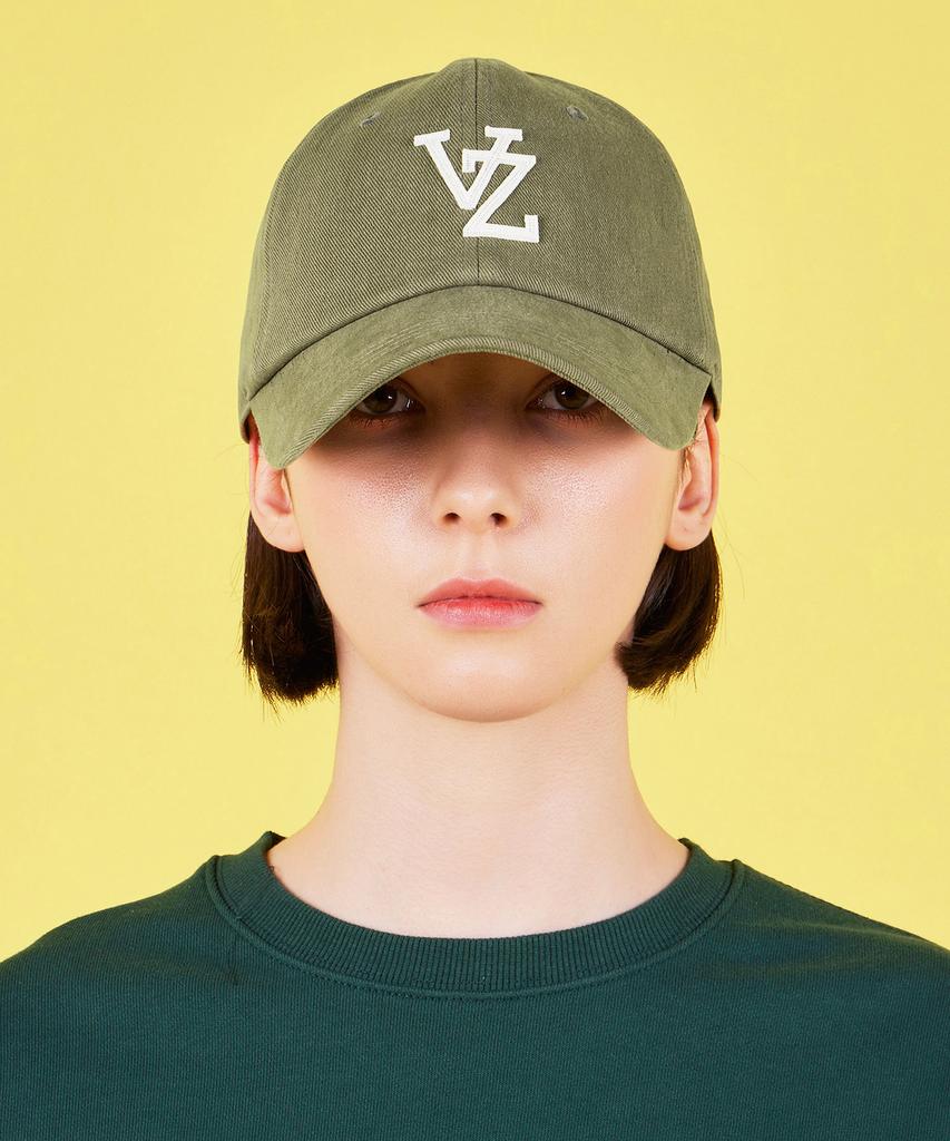 Bajal Monogram Applique Oversized Washed Ball Cap Khaki