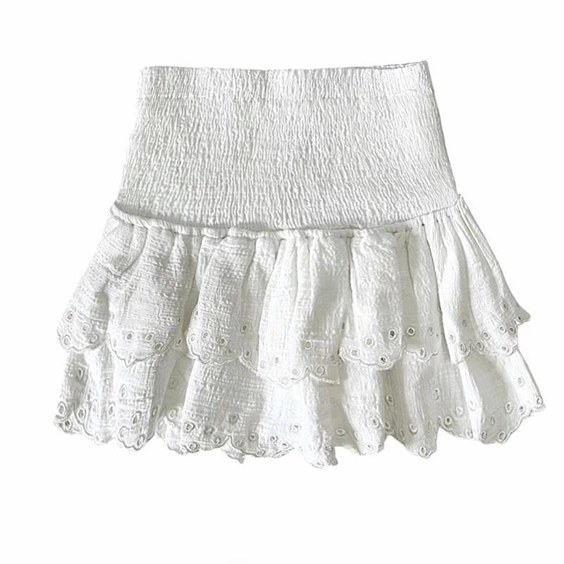 Cake Skirt Lace Embroidered Lace Sweet Puff Ballet High Waist White Short Skirt for Women Summer Thin A-line Skirt