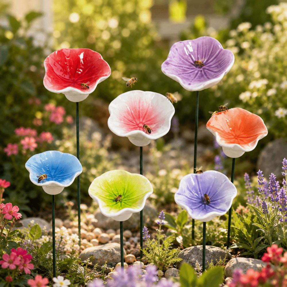 3pcs Garden Decoration Bee Watering Station Flower Shape Insect Drinking Cup Outdoor
