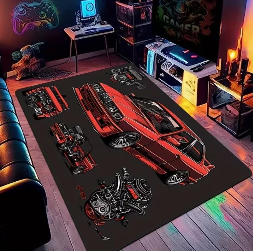 Sports Car with Other Cars Printed Carpet, Kitchen Rugs, Yoga Mat, Non-Slip Bathroom Mats, Absorbent Washable Polyester Rug