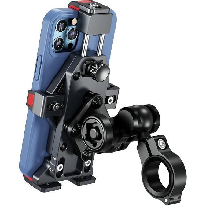 BRCOVAN Aluminum Alloy Motorcycle Phone Mount With Vibration Dampener & High-Speed Secure Lock, Anti-Theft Handlebar Cellphone Holder For Motorcycle