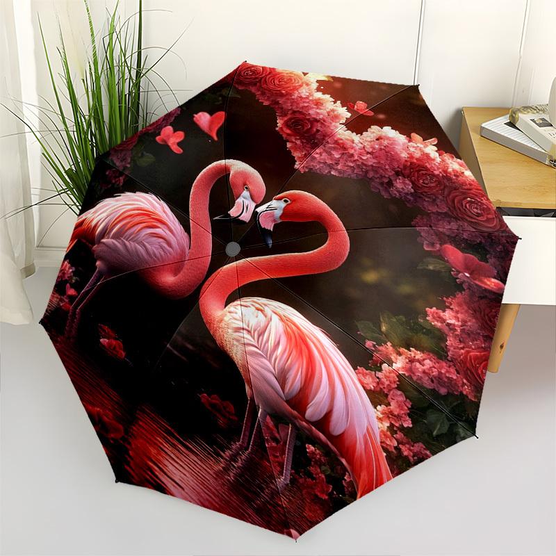 

Flamingos Heart- Automatic Umbrella, Four Seasons Portable Folding Umbrella, Suitable for Men and Women, Travel, Daily Compact Umbrella, Out