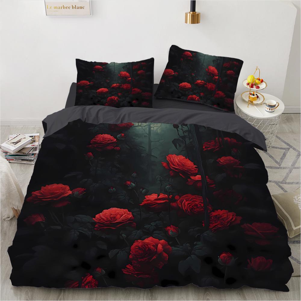 Colorful Rose 3D Printed Pattern 3pcs Single Double Queen Quilt Cover Pillowcase Bedding Set