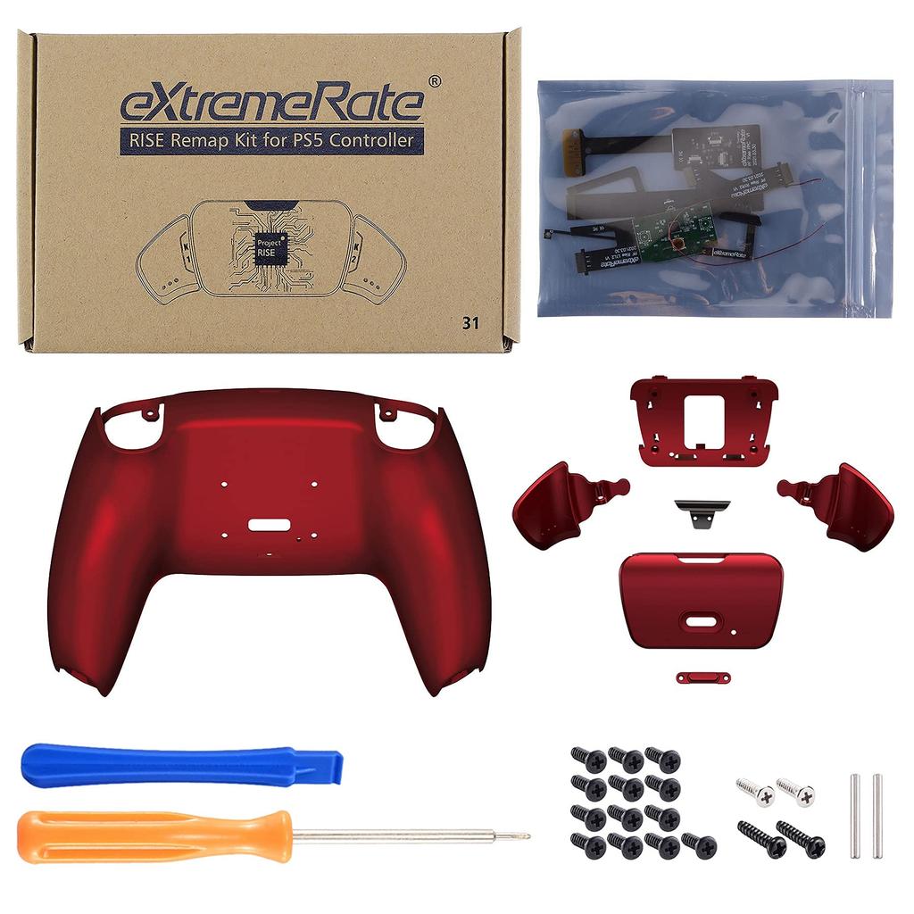 eXtremeRate Scarlet Red Back Paddle Programmable Rise Remap Kit for PS5 Controller Upgrade Board Redesigned Backshell Back Button Attachment for PS5
